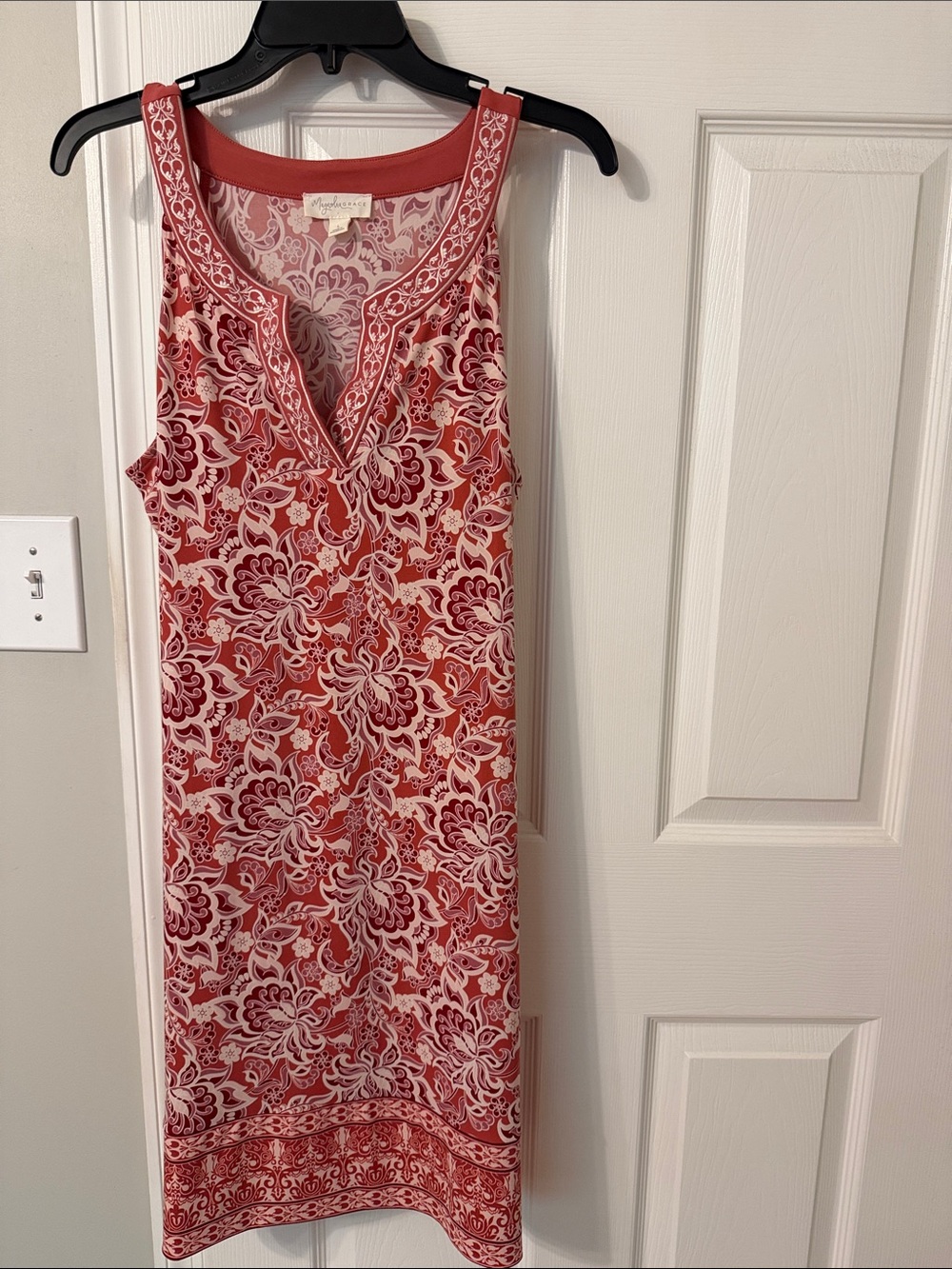 Sleeveless Coral & White Floral V-Neck Midi Dress